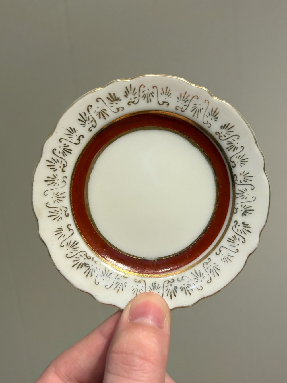 Butter Pat White and Red Gold-Rim